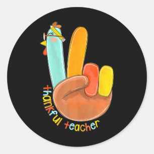 Dankenswerter Lehrer Funny Erntedank Peace Hand Si Runder Aufkleber