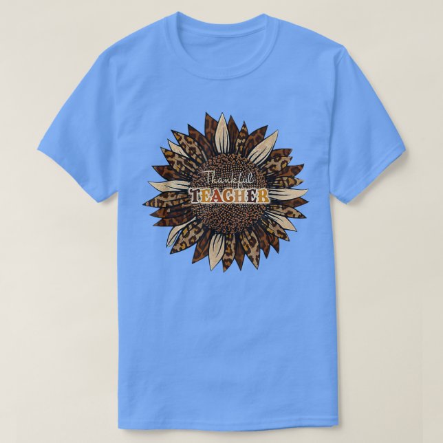 Dankenswerter Lehrer Leopard Sonnenblumen Erntedan T-Shirt (Design vorne)