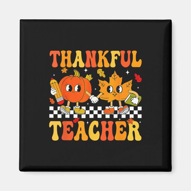 Dankenswerter Lehrer Retro Groovy Erntedank Wo fäl Magnet (Vorne)