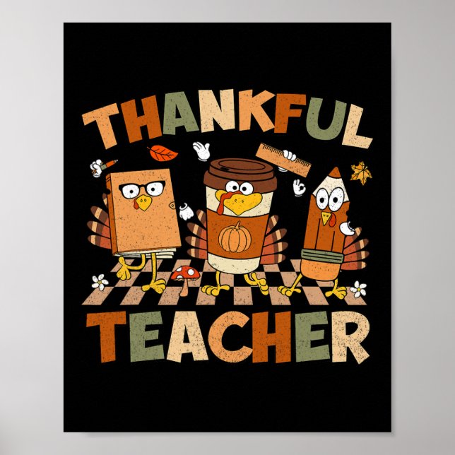 Dankenswerter Lehrer Retro Groovy Erntedank Wo fäl Poster (Vorne)