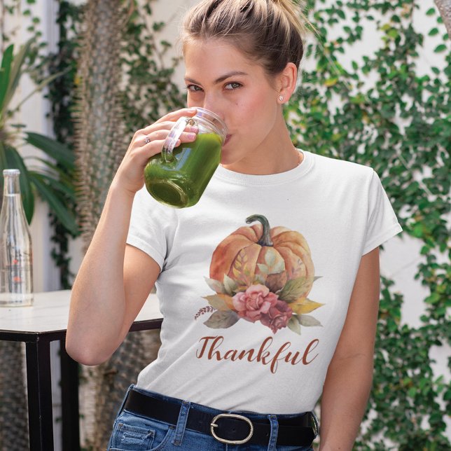 Dankenswerter Orange Pumpkin Herbst Erntedank T-Shirt (Thankful Orange Pumpkin Thanksgiving Women T-Shirt)