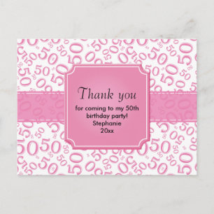 Dankeschön: 50. Geburtstagsnummer Muster Pink/Weiß Postkarte