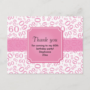 Dankeschön: 60. Geburtstagsnummernmuster Rosa/Weiß Postkarte