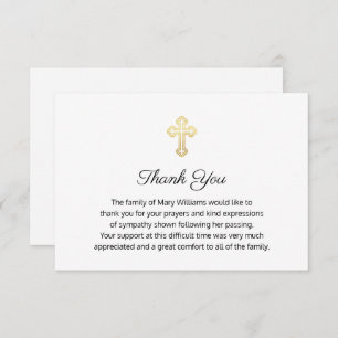 Dankeschön an das religiöse Beerdigungs-Gedenkkreu Dankeskarte