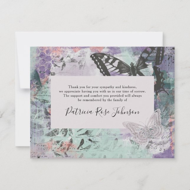 Dankeschön an die Creative Butterfly-Beerdigung Dankeskarte (Vorderseite)