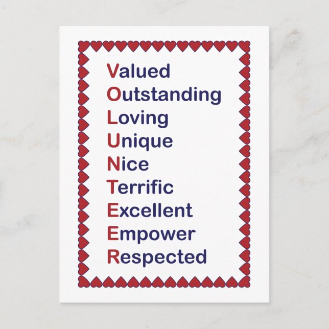 Dankeschön an die Freiwilligen dank Hearts Red Whi Postkarte (Vorderseite)