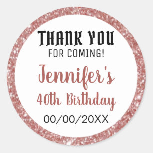 Dankeschön-Anhänger aus Roségold-Glitter zum Gebur Runder Aufkleber