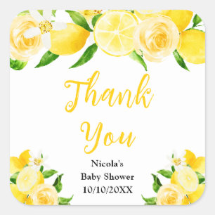 Dankeschön-Aufkleber für Baby Shower mit Zitronen Quadratischer Aufkleber