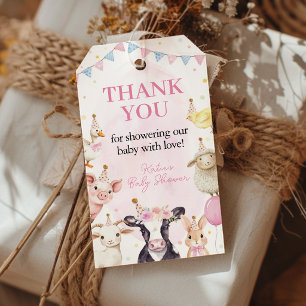 Dankeschön Bauernhoftiere Rosa Babyparty Geschenkanhänger