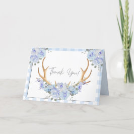 Dankeschön | Blue Gingham BOHO Floral Antlers Dankeskarte