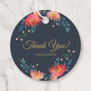 Dankeschön! Dunkelblau, elegant, Whimsikale Blume Geschenkanhänger