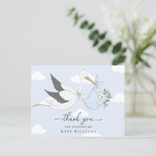 Dankeschön für Baby Shower Blue Stork Postkarte