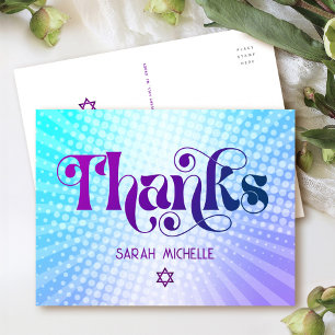 Dankeschön für Bat Mitzvah Retro Blau Lila Farbver Postkarte