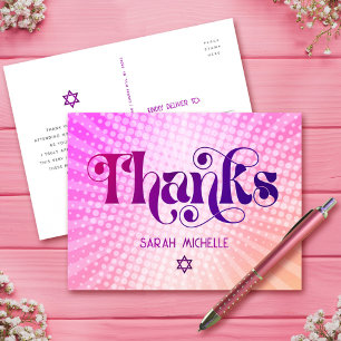 Dankeschön für Bat Mitzvah Retro Pink Orange Farbv Postkarte