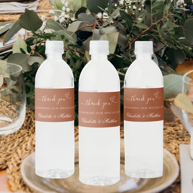 Dankeschön für das Hochzeitgelbe orange Terrakotta Wasserflaschenetikett (Von Creator hochgeladen)