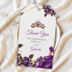 Dankeschön für die lila goldene Tiara Rosen Quince Geschenkanhänger