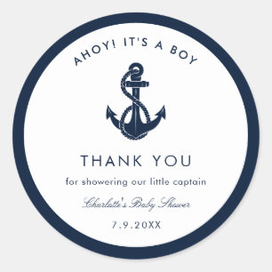 Dankeschön für die maritime Bootsanker-Baby-Party Runder Aufkleber