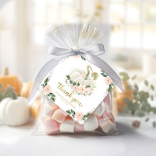 Dankeschön für die rosa florale Kürbis Herbst Baby Geschenkanhänger
