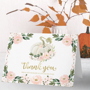Dankeschön für die rosa florale Kürbis-Herbst-Baby Karte