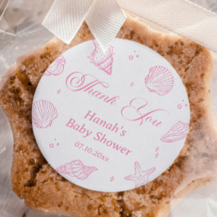 Dankeschön für die Strand-Baby-Party in Rosa Runder Aufkleber