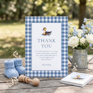 Dankeschön für Entenblau-Gingham-Baby-Party Karte