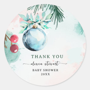 Dankeschön für Jungen-Baby-Party zum Winterweihnac Runder Aufkleber