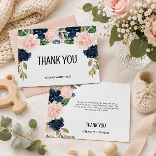 Dankeschön für Navy-Blush-Blumen-Baby-Party Dankeskarte