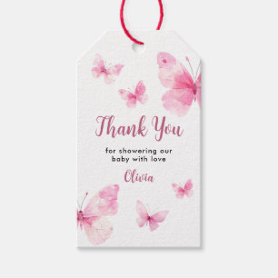 Dankeschön für rosa Schmetterling-Baby-Party Geschenkanhänger
