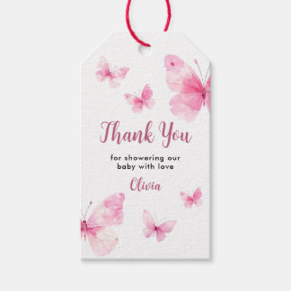 Dankeschön für rosa Schmetterling-Baby-Party Geschenkanhänger