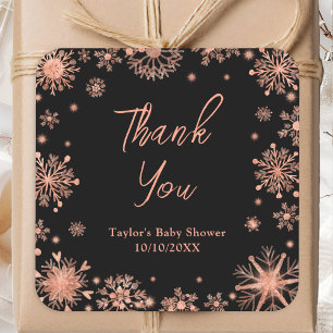 Dankeschön für Rose Gold Schneeflocken-Baby-Party Quadratischer Aufkleber