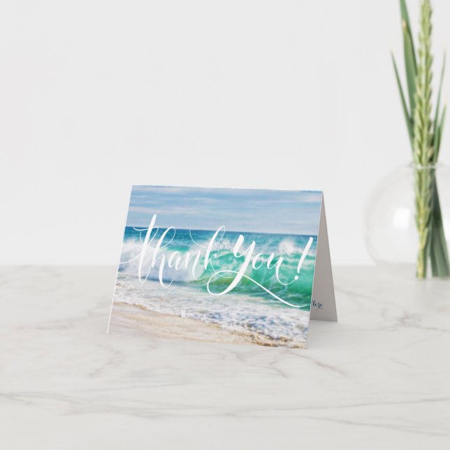 Dankeschön für Strandhochzeit mit brechenden Welle Dankeskarte (Vorderseite)