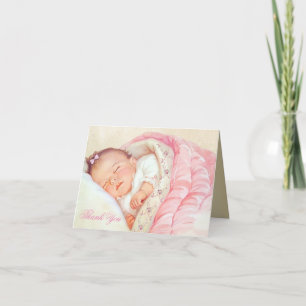 Dankeschön für Vintage-Mädchen-Rosa-Gold-Baby-Part Dankeskarte