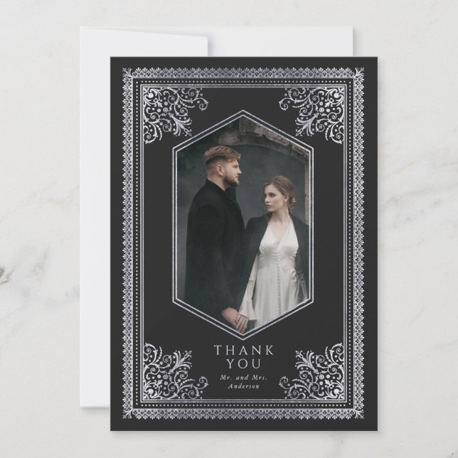 Dankeschön für Vintage-Silber-Hochzeitsfoto im vik Dankeskarte (Vorderseite)