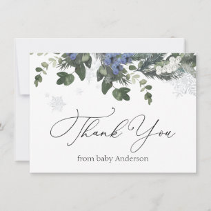 Dankeschön für Winter Immergrün Blaue Babyparty Dankeskarte