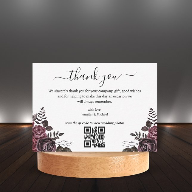 Dankeschön gotisch florale Hochzeit qr Code Mitteilungskarte (Von Creator hochgeladen)
