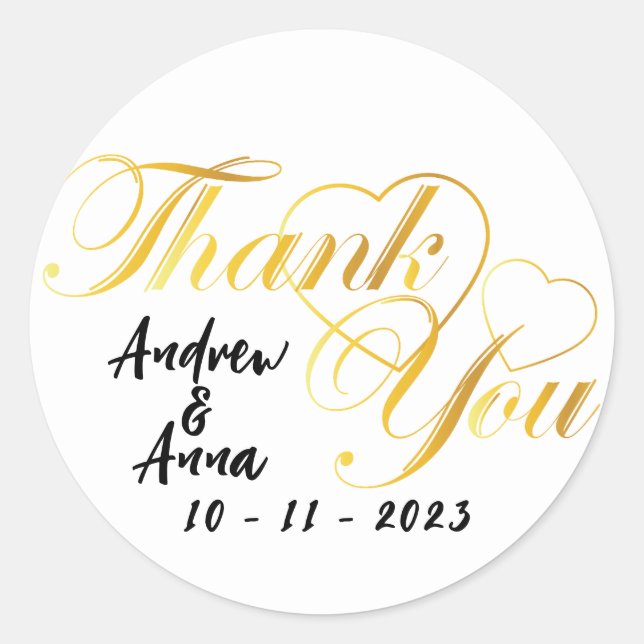 Dankeschön Herzgold Runder Aufkleber (Vorderseite)
