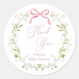Dankeschön-Kranz mit rosa Schleife und Wildblumen Runder Aufkleber