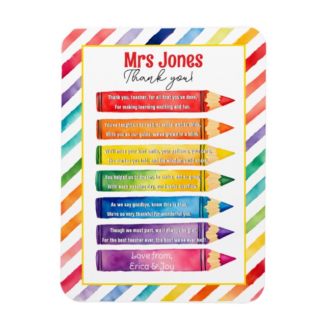 Dankeschön Lehrer Wertstifte Gedicht Magnet (Vertikal)