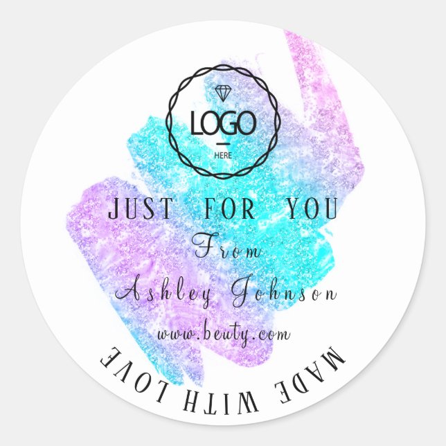 Dankeschön Logo aus Liebe Ombre Pink Blue Runder Aufkleber (Vorderseite)