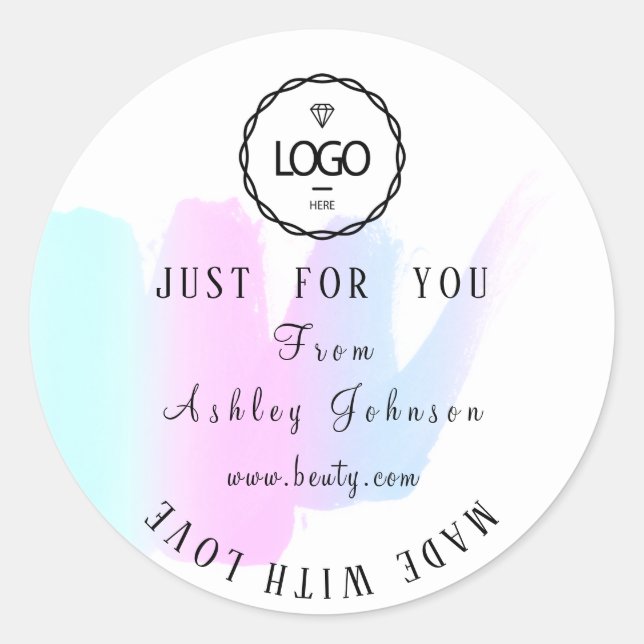 Dankeschön Logo aus Liebe Pink Blue Ombre Pastel Runder Aufkleber (Vorderseite)