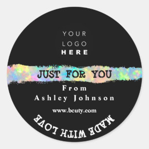 Dankeschön Logo aus Liebe Stroke Holograph Black Runder Aufkleber