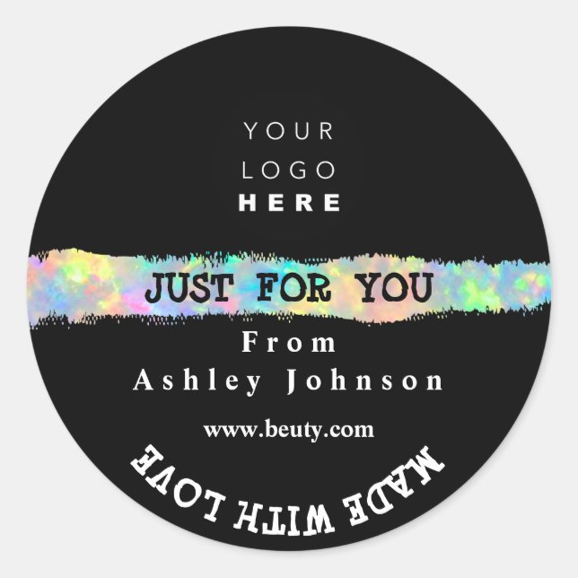 Dankeschön Logo aus Liebe Stroke Holograph Black Runder Aufkleber (Vorderseite)