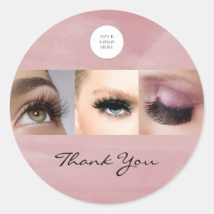 Dankeschön-Logo-Foto-Make-up Pinkfarbene Schrift Runder Aufkleber