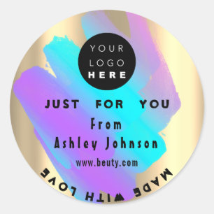 Dankeschön Logo-Holograph aus Liebe Gold Blue Runder Aufkleber