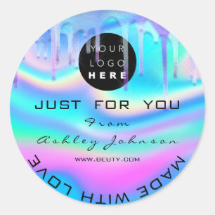 Dankeschön Logo-Holograph aus Liebe-Tropfen pink Runder Aufkleber