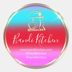 Dankeschön Logo Küche Kochen Koch Blau Rosa Runder Aufkleber