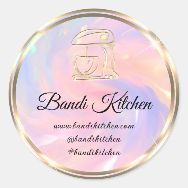 Dankeschön Logo Küche Kochen Koch Holograph Pink Runder Aufkleber (Vorderseite)