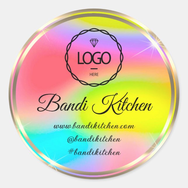 Dankeschön Logo Küche Kochen Koch Holograph Rainbo Runder Aufkleber (Vorderseite)