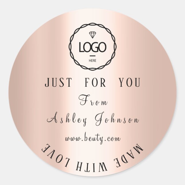 Dankeschön Logo mit Liebe Blush Rose Runder Aufkleber (Vorderseite)