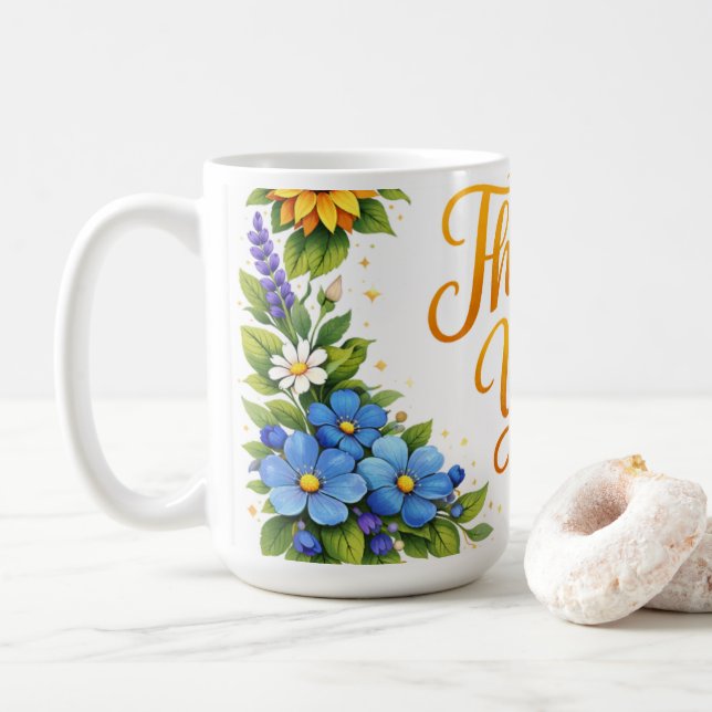 *Dankeschön mit Blumenmotiv* Kaffeetasse (Mit Donut)